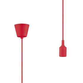 D0170  Dreifa 1.5m Single Pendant, 1 x E27, Red, 9cm Plastic Base and Silicon Lampholder Cover